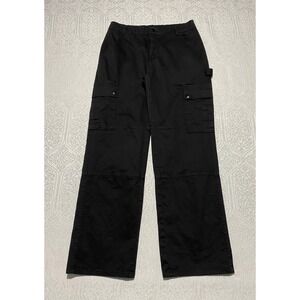 Gilipur Black  Baggy Cargo Pants Womens L‎ Utility Pockets Cotton Blend Wide Leg